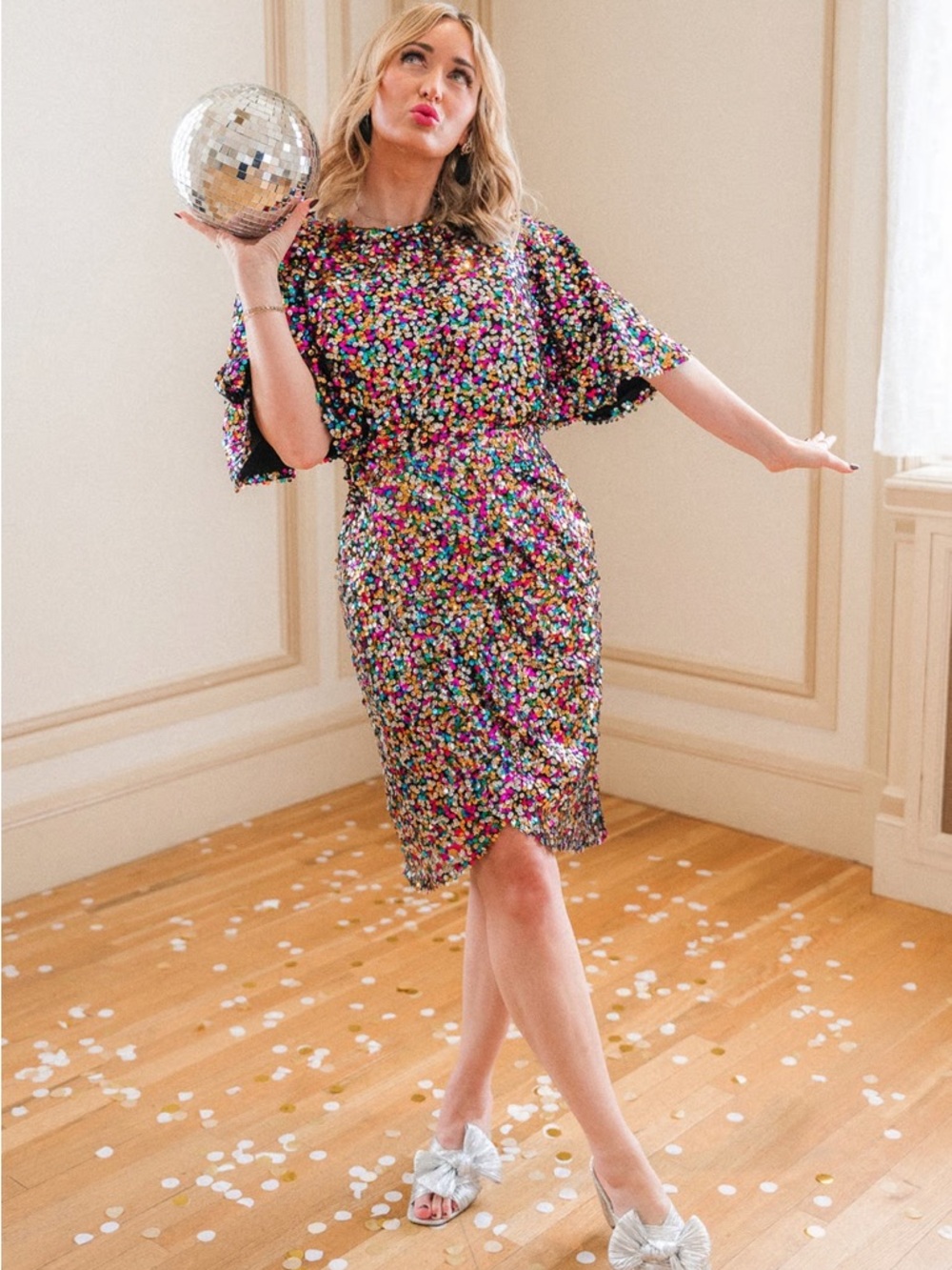Ivy City Co Multicolor Sequin Midi Dress NWT